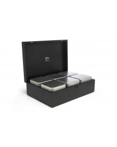 Tea box bamboo black with 6 canisters