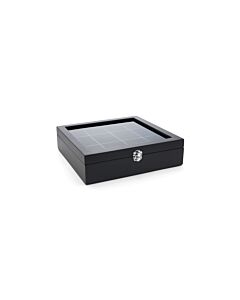 Tea box 12 comp.with window bamboo black