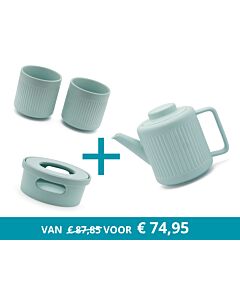 Teapot Skagen with tea warmer and 2 mugs, light blue