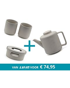 Teapot Skagen with tea warmer and 2 mugs, light grey