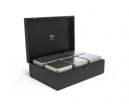 Tea box bamboo black with 6 canisters