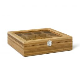 Tea Box 12 comp.with window bamboo natural