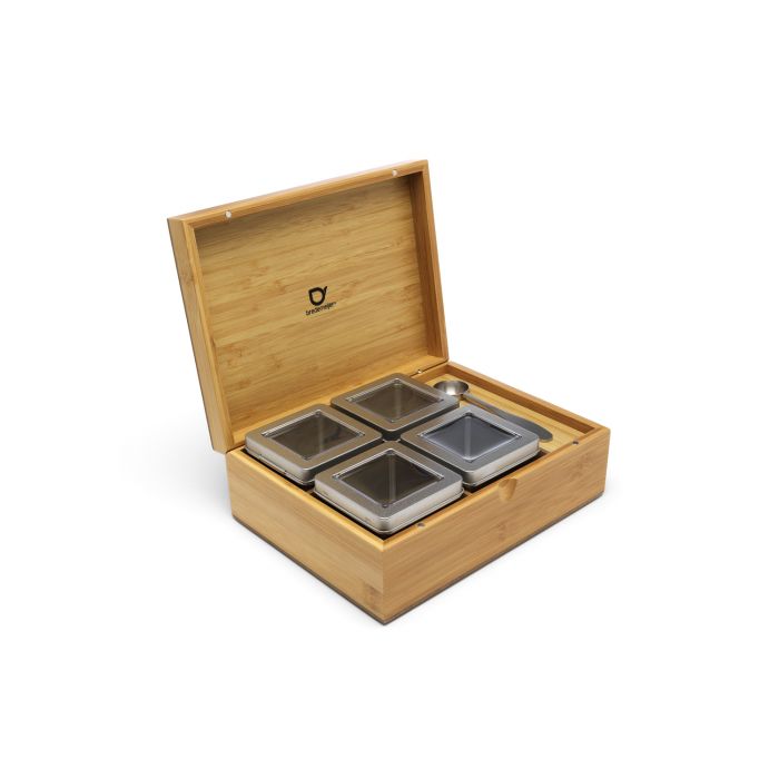 Tea box natural bamboo +4 canisters +spoon